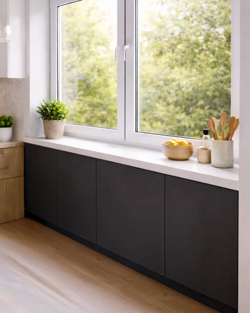 Подоконник Plastolit Classic Белый глянцевый в интерьере квартиры